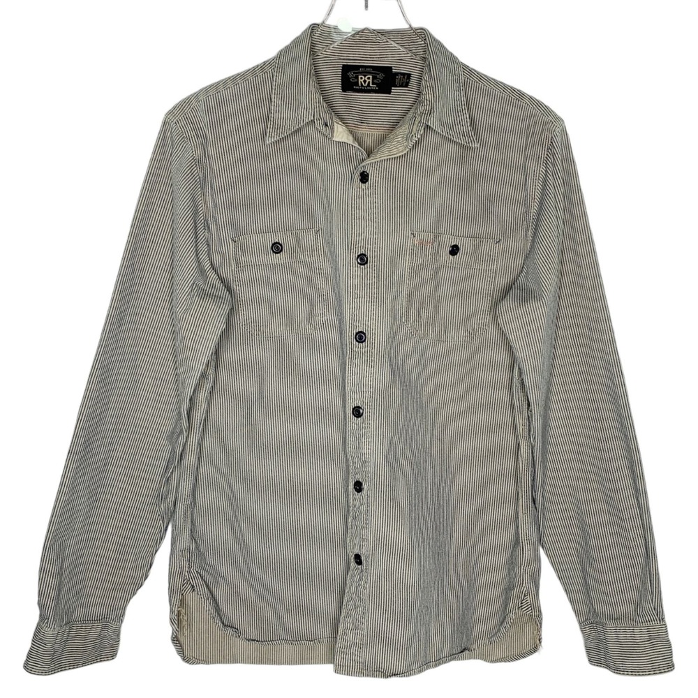 Ralph Lauren Double RL Blue and White Striped Casual Button-Down Shirt
